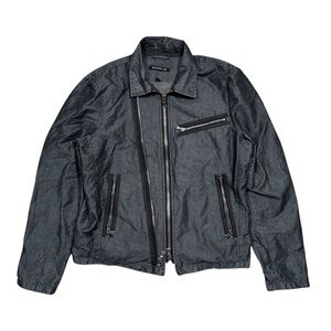 John Varvatos USA Linen Blend Textured Motorcycle Moto Biker Jacket Mens Large
